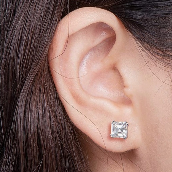 18k Gold vermeil Custom made Asscher Diamond Moissanite earring pass tester HOT! - Picture 3 of 4